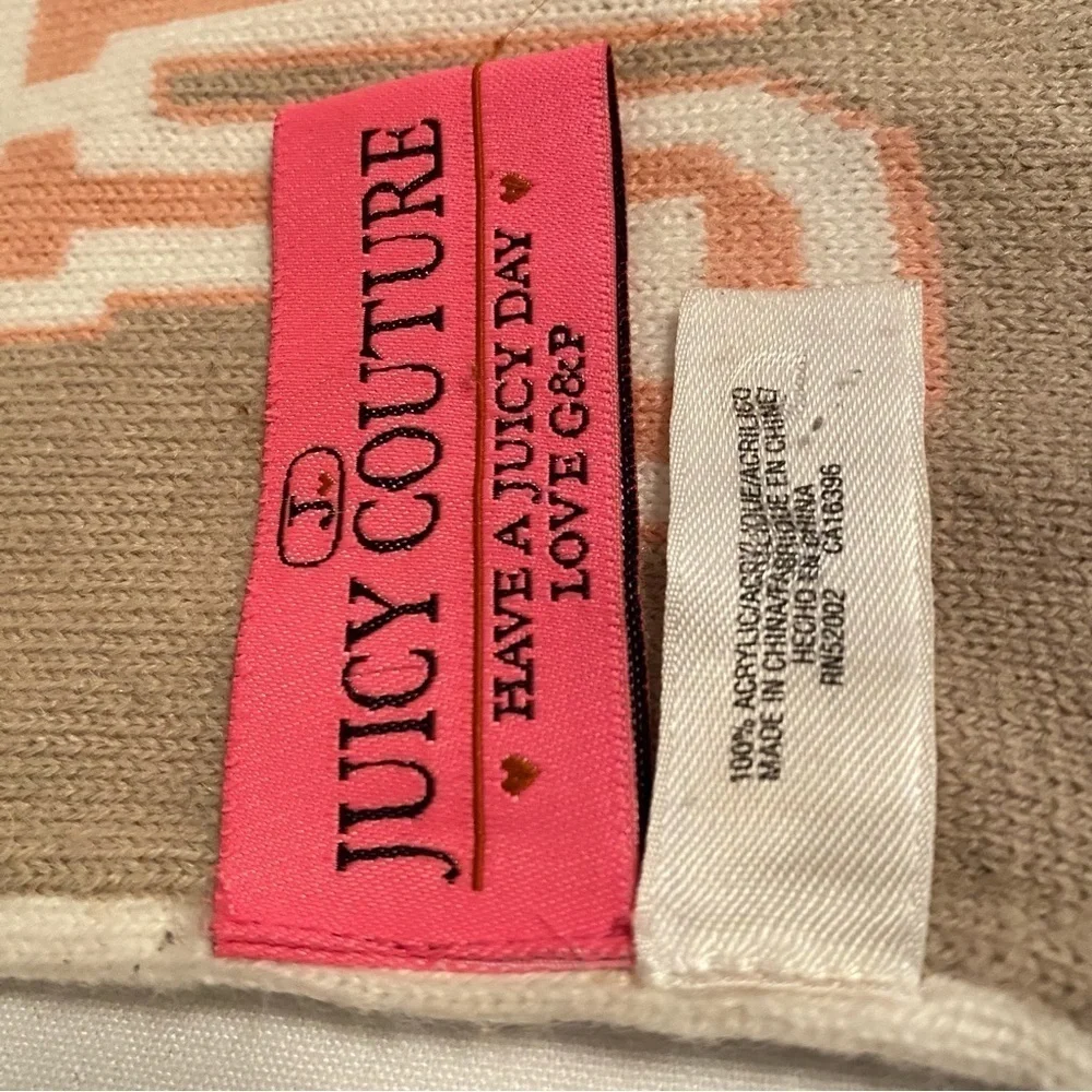 Juicy Couture Oversized Reversible School of Couture Scarf Peach/ Ivory/ Beige - Picture 13 of 15